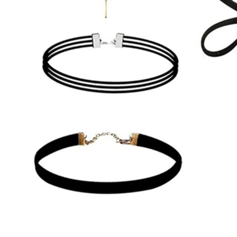 10-Piece Black Velvet Choker Necklace Set – Gothic & Classic Choker Necklace Set Axl