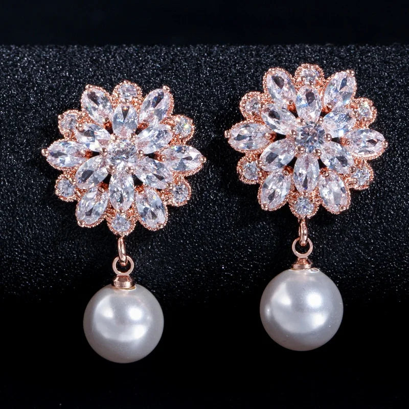 Huitan Pearl Drop Earrings – Elegant Women's Fashion Jewelry Drop Earrings Axl E5621