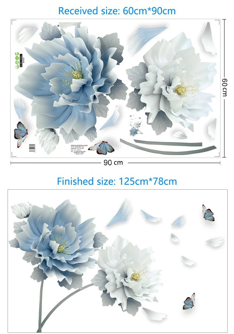 3D Lotus Butterfly Removable Wall Stickers – Large Floral Decal Wall Decal Sticker Axl