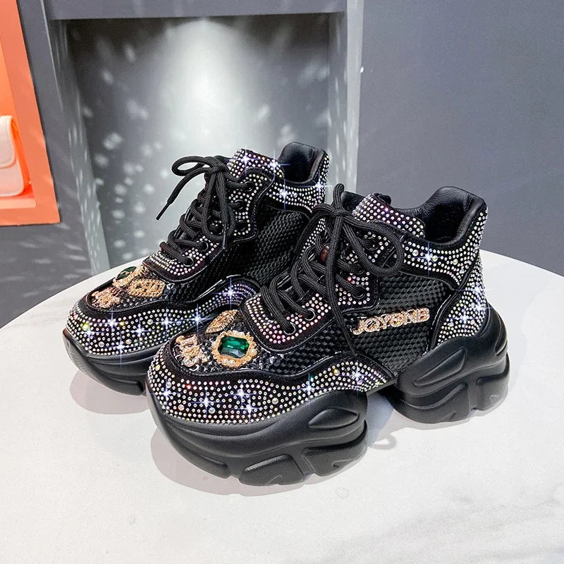 YEAE Rhinestone Platform Sneakers – Women's Luxury Casual Shoes Platform Sneakers Axl
