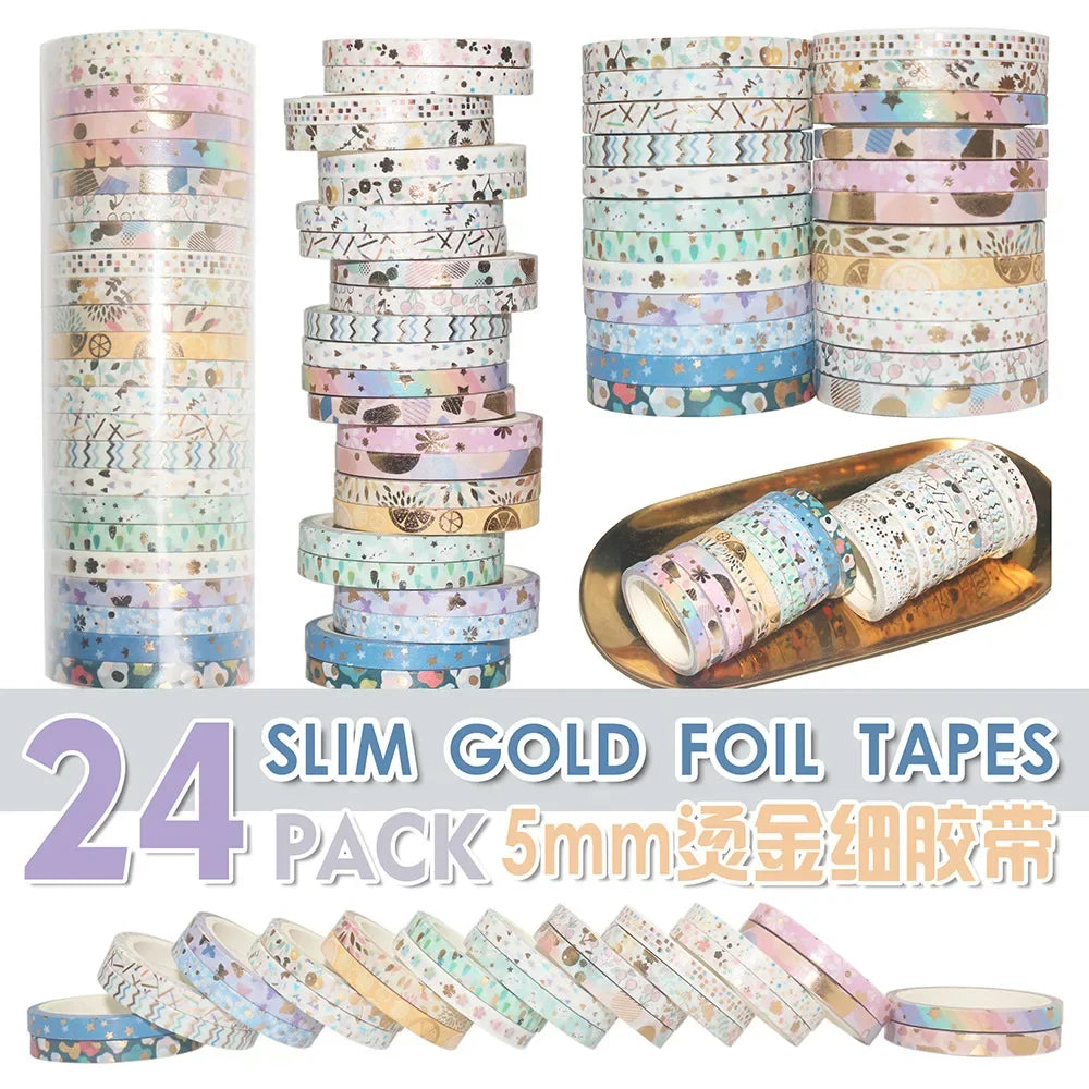 24 Rolls Gold Foil Washi Tape 5mm Cat Pattern – Scrapbook Set Decorative Washi Tape Axl