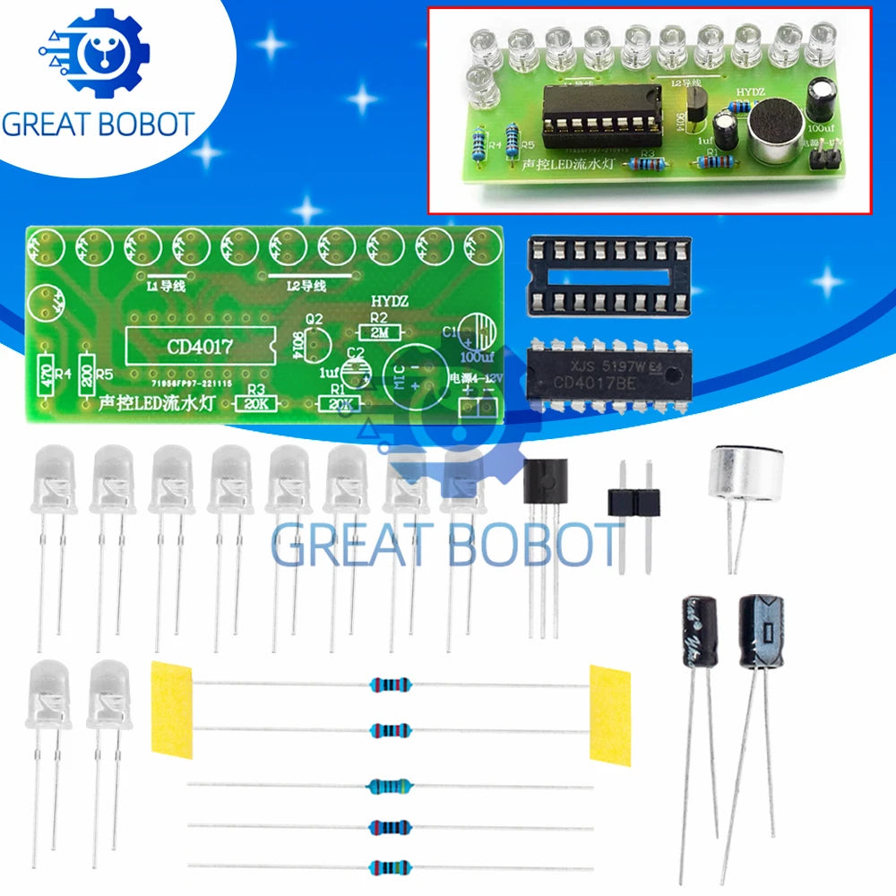 Voice-Activated LED Water Light Kit – CD4017 DIY Electronics DIY Electronics Kit Axl Default Title