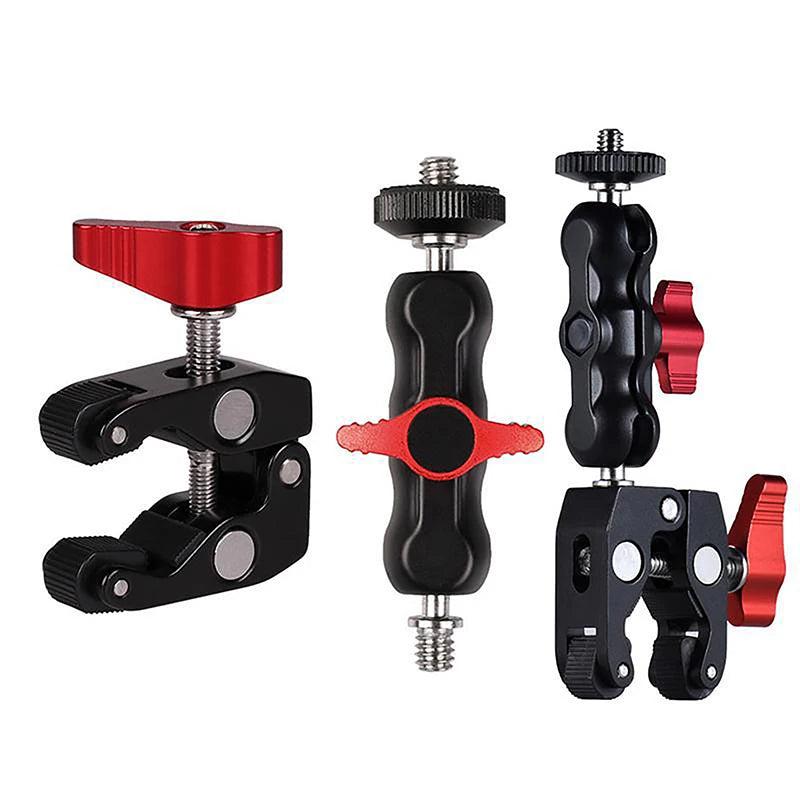 Double Ball Head Magic Arm Clamp 1/4" 3/8" Aluminum Alloy Camera Magic Arm Axl