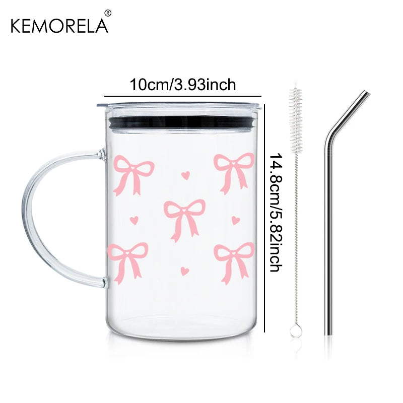 KEMORELA 1000ml Bow-Knot Glass Cup with Lid & Straw | Borosilicate Glass Tumbler Axl