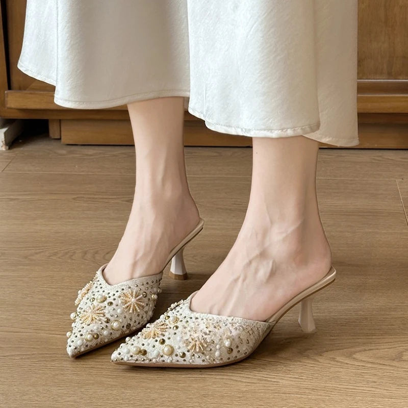 Women's Rhinestone High Heel Slippers – Bridal Wedding Shoes High Heel Slippers Axl