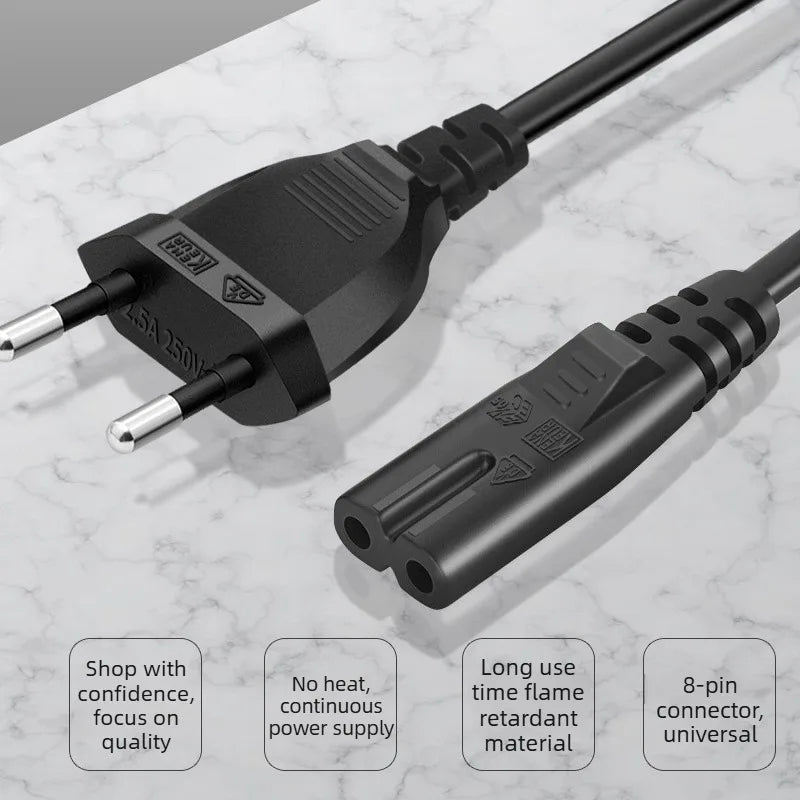 EU to IEC320 C7 Power Adapter Cable – 30cm Short Cord 250V Power Adapter Cable Axl