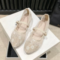 Women's Floral Mesh Ballet Flats – Slip-On Pointed Toe Shoes Ballet Flat Shoes Axl Beige 40