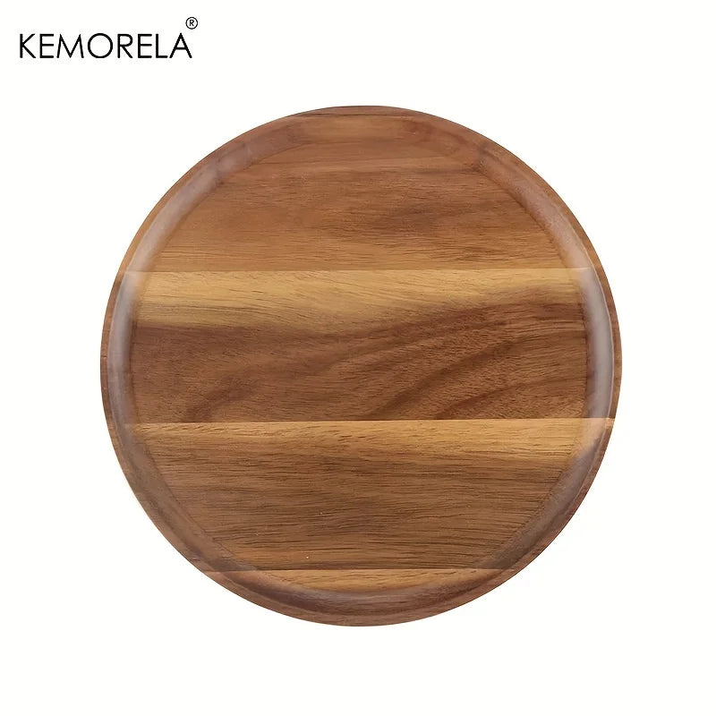 Handmade Round Acacia Wood Plate – Sushi, Dessert & Fruit Dish Wooden Serving Plate Axl