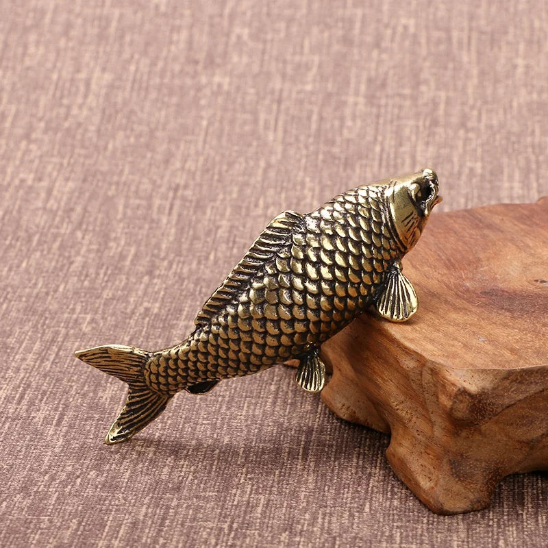 Solid Brass Carp Fish Statue – Feng Shui Desktop Ornament Brass Figurine Axl