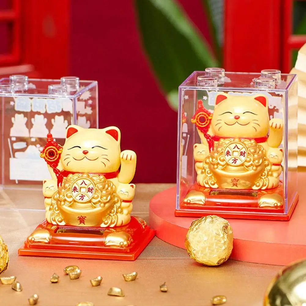 Solar Lucky Cat Figurine – Auto Wave Fortune Cat Ornament Solar Cat Figurine Axl