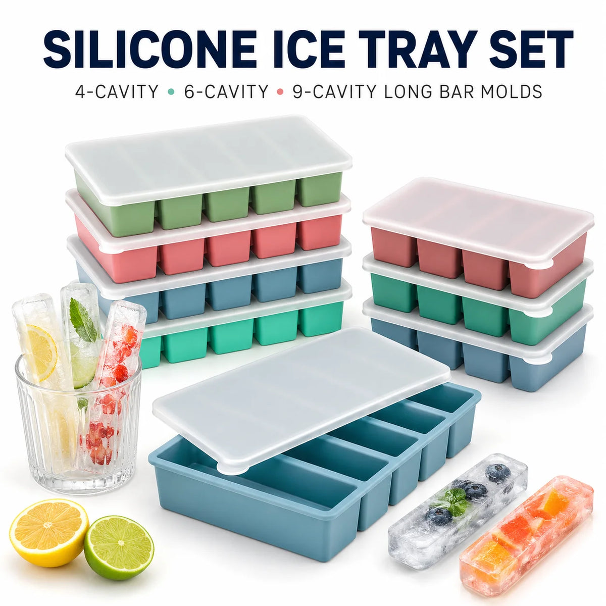Silicone Long Ice Stick Tray with Lid – Oven Safe, Stackable Silicone Ice Tray Axl