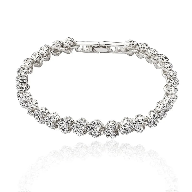 Heart Rhinestone Crystal Charm Bracelet – Women's Bangle Charm Bangle Bracelet Axl Silver