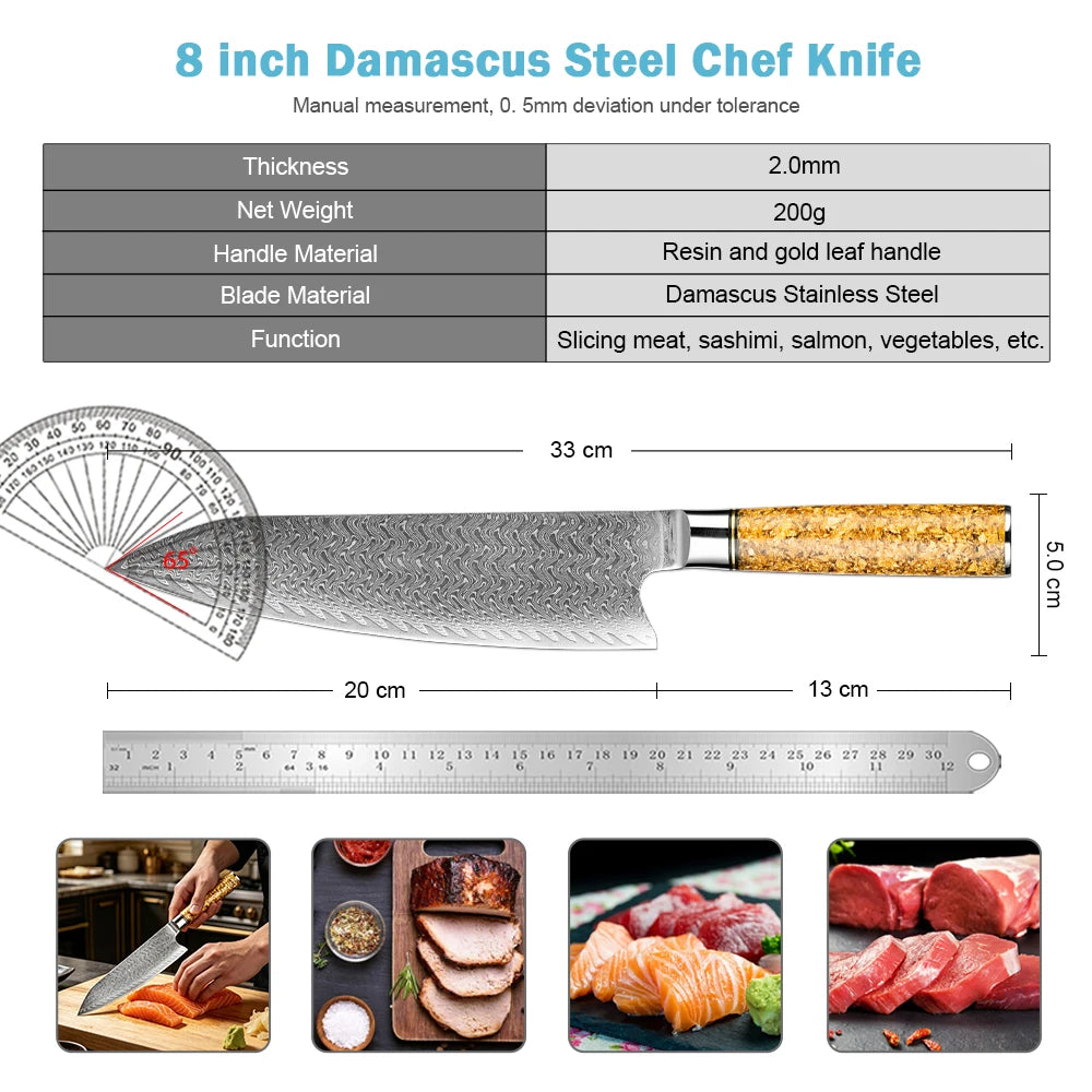 XITUO 8" Damascus Gyuto Chef Knife – 67-Layer Japanese Steel Damascus Chef Knife Axl