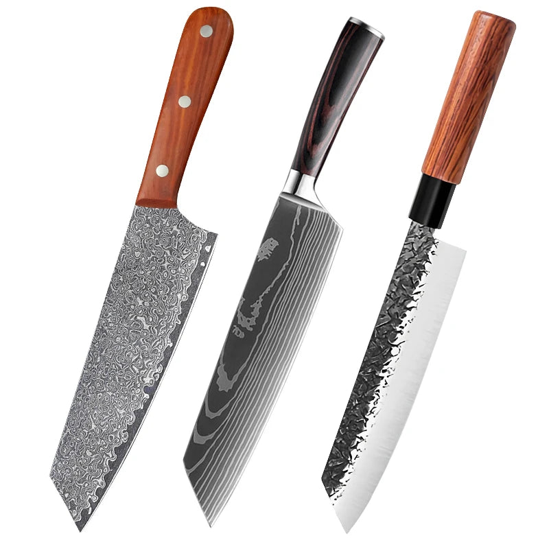 InLeung Damascus Chef Knife – Sharp Stainless Steel Kitchen Blade Chef Kitchen Knife Axl cleaver knife ABC