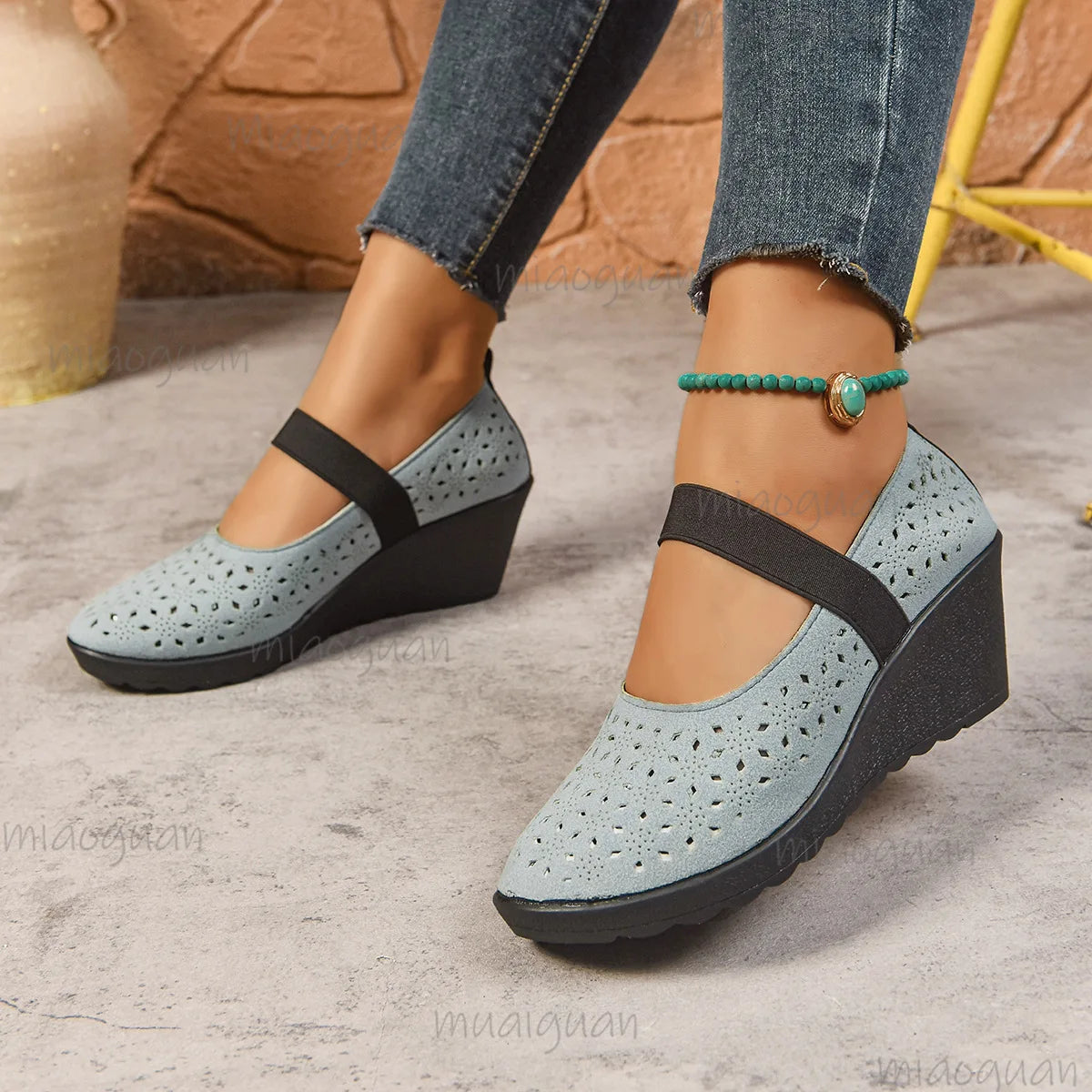 Women's Wedge Pumps – Breathable Mesh Slip-On High Heels Wedge Pumps Axl