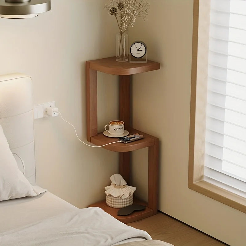 4-Tier Bamboo Narrow Corner Shelf | Movable Bedside Storage Rack Corner Storage Shelf Axl