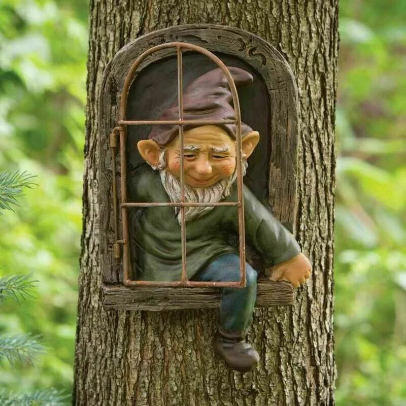 Tree Hugger Gnome Statue – Naughty Elf Garden Yard Decor Garden Gnome Statue Axl B
