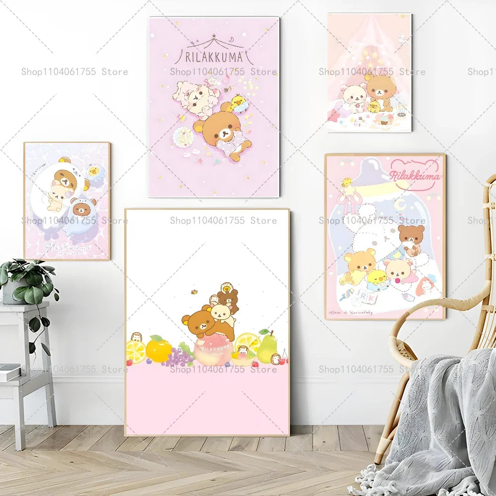 Cartoon Cat Rilakkuma Wall Poster – Waterproof Self-Adhesive Sticker Wall Art Poster Axl