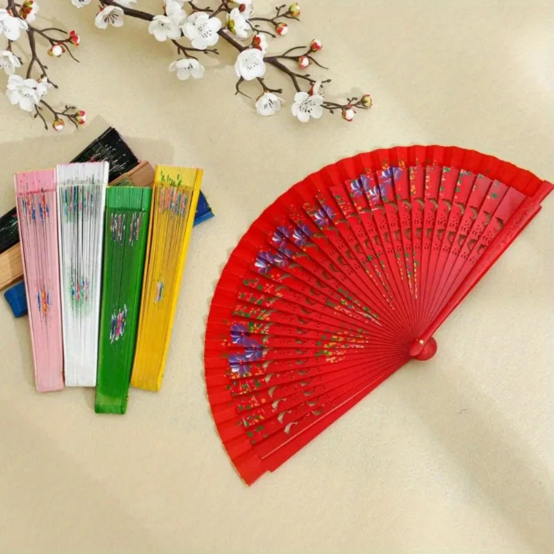 Wooden Spanish Folding Fan – Double-Sided Floral Dance & Decor Decorative Folding Fan Axl
