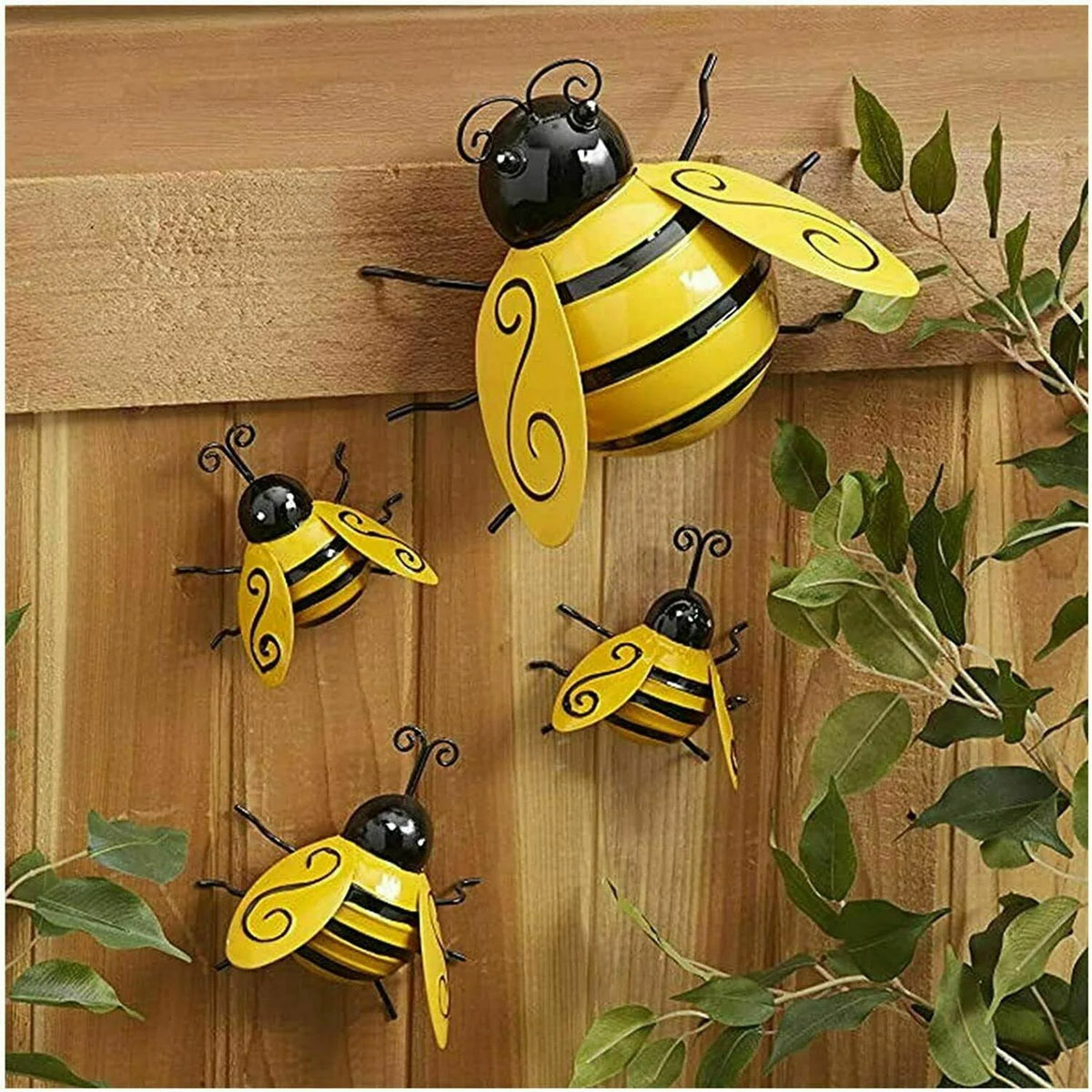 4-Piece Metal Bumble Bee Garden Wall Art Ornament Set Garden Wall Ornament Axl