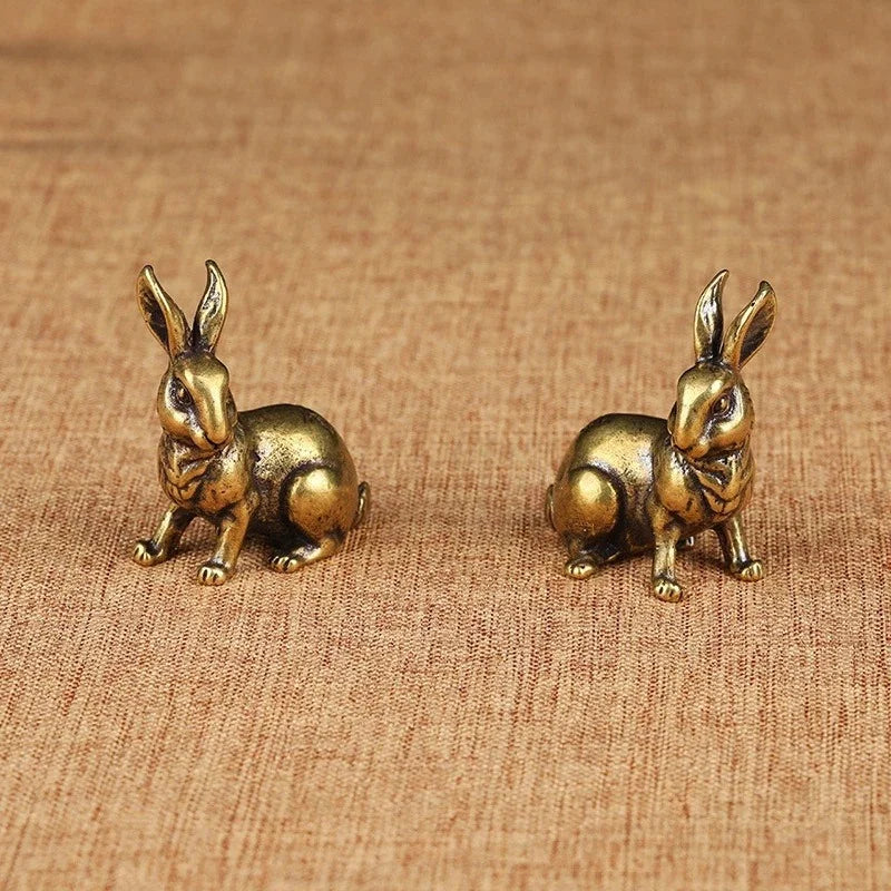 Antique Copper Zodiac Rabbit Statues – Brass Miniature Figurine Pair Brass Miniature Figurine Axl