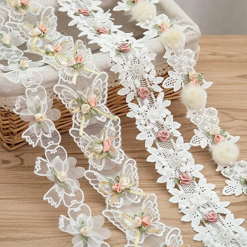 3D Flower Butterfly Lace Trim – White Embroidered Appliqué by Yard Lace Fabric Trim Axl