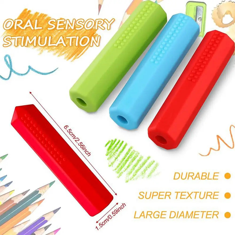 Silicone Chewable Pencil Toppers Sensory Fidget Set of 3 Sensory Pencil Toppers Axl 3 pack
