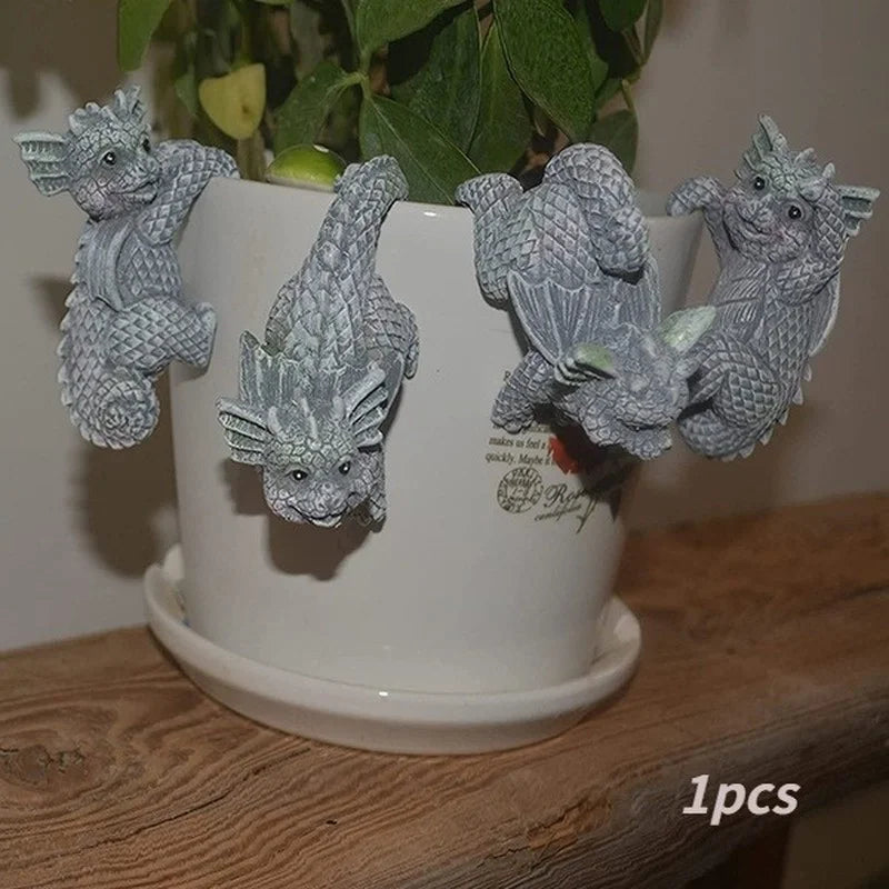 Resin Dragon Dinosaur Hanging Figurines – Set of 4 Pot Decor Resin Figurine Set Axl