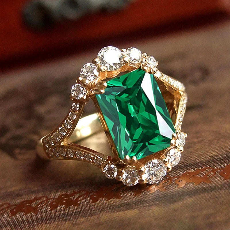 Huitan Green Cubic Zirconia Square Ring | Gold Fashion Jewelry Fashion Ring Axl