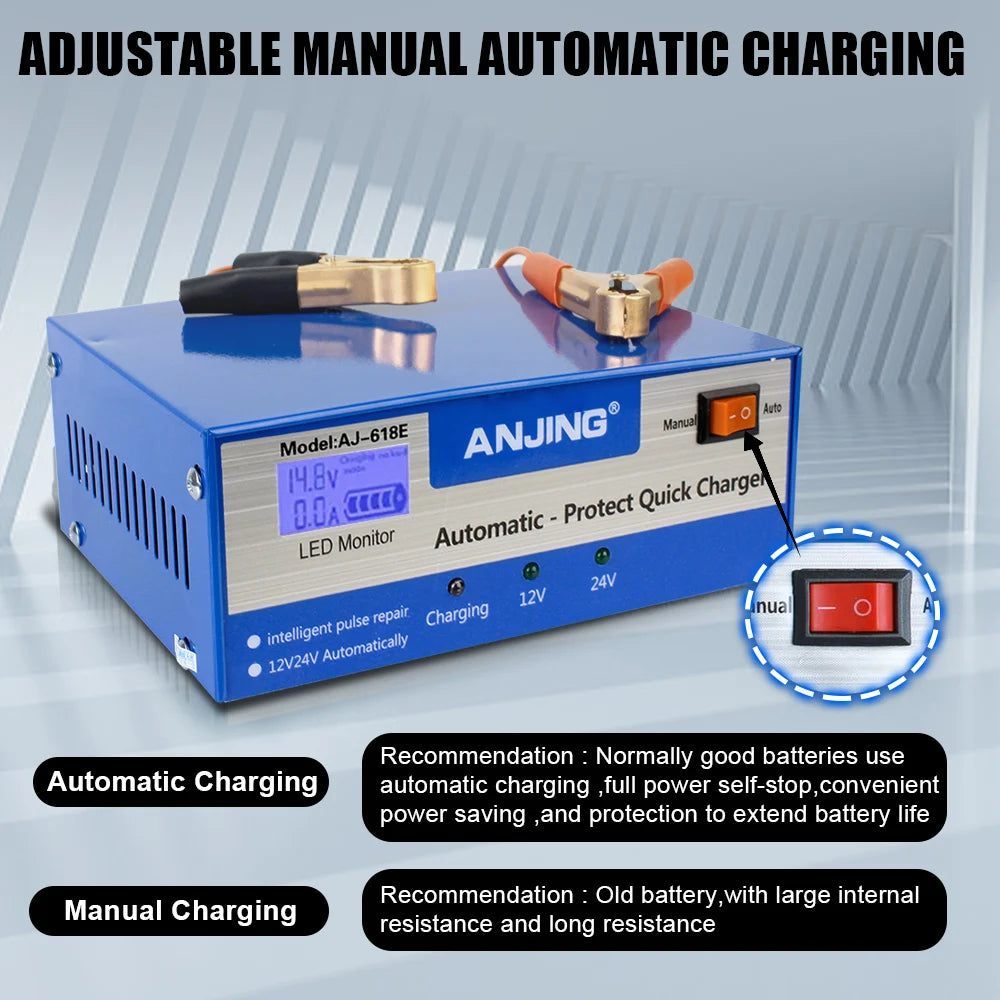 Automatic Pulse Battery Charger 12V 24V 200AH Lead Acid Smart Car Battery Charger Axl