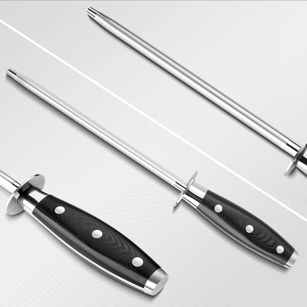 Sunnecko 8" Diamond Honing Steel Rod | Knife Sharpener Knife Honing Rod Axl