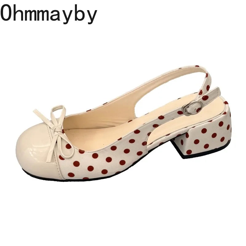 Women's Polka Dot Square Heel Slingback Sandals | Elegant Party Women's Heeled Sandals Axl