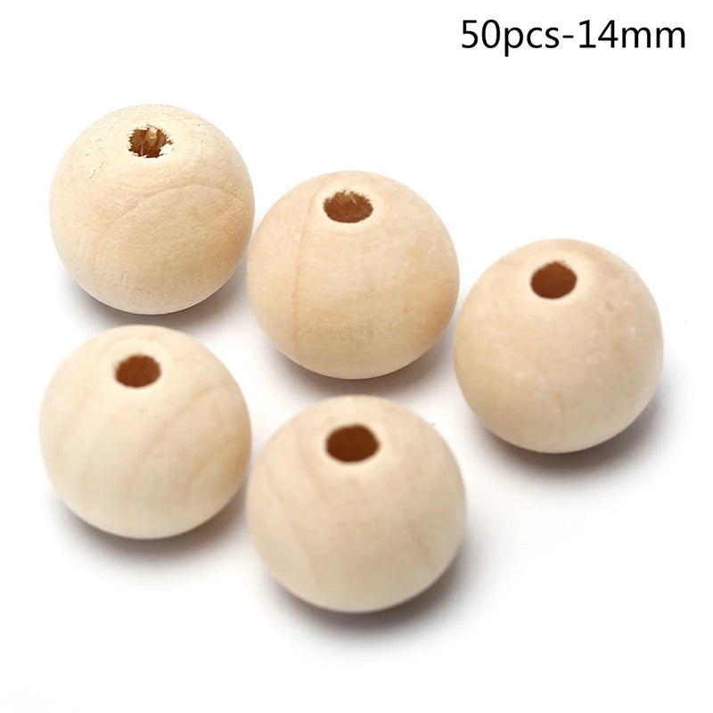 Natural Round Wooden Ball Beads – DIY Jewelry & Craft Making Wooden Craft Beads Axl 50pcs-14mm