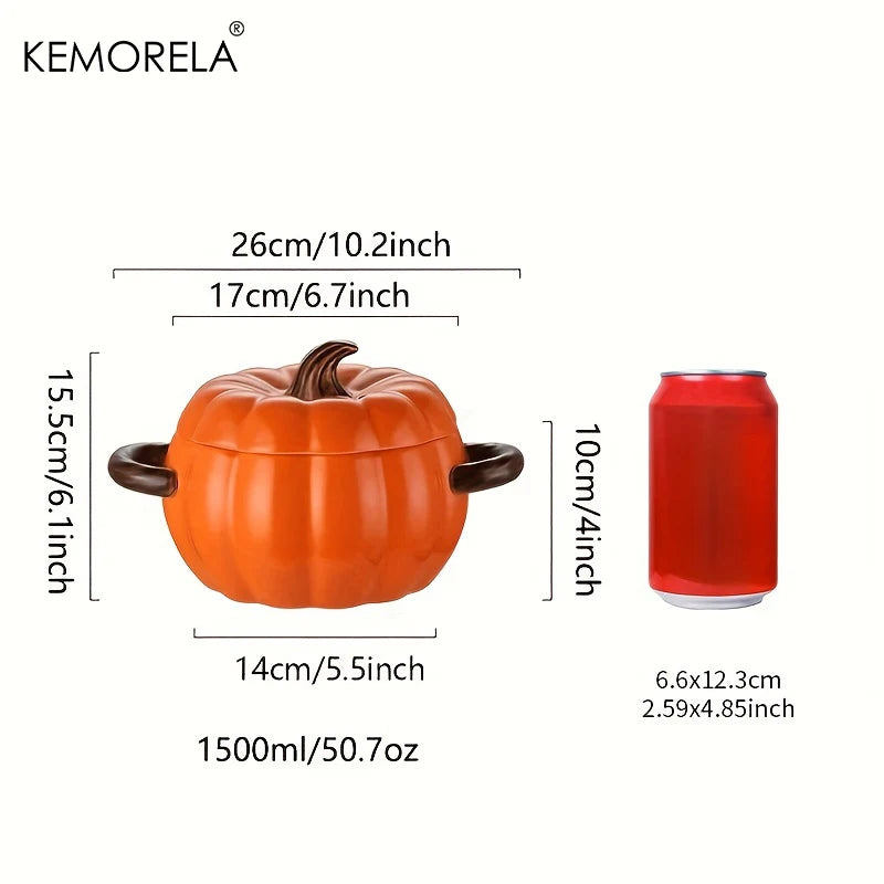 KEMORELA 50oz Ceramic Pumpkin Dutch Oven Pot with Lid Ceramic Dutch Oven Axl
