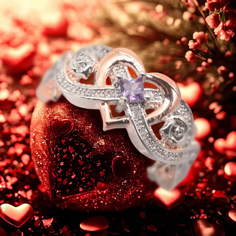 Huitan Two-Tone Women's Ring – Silver & Rose Gold CZ Fashion Fashion Ring Axl F1017 8