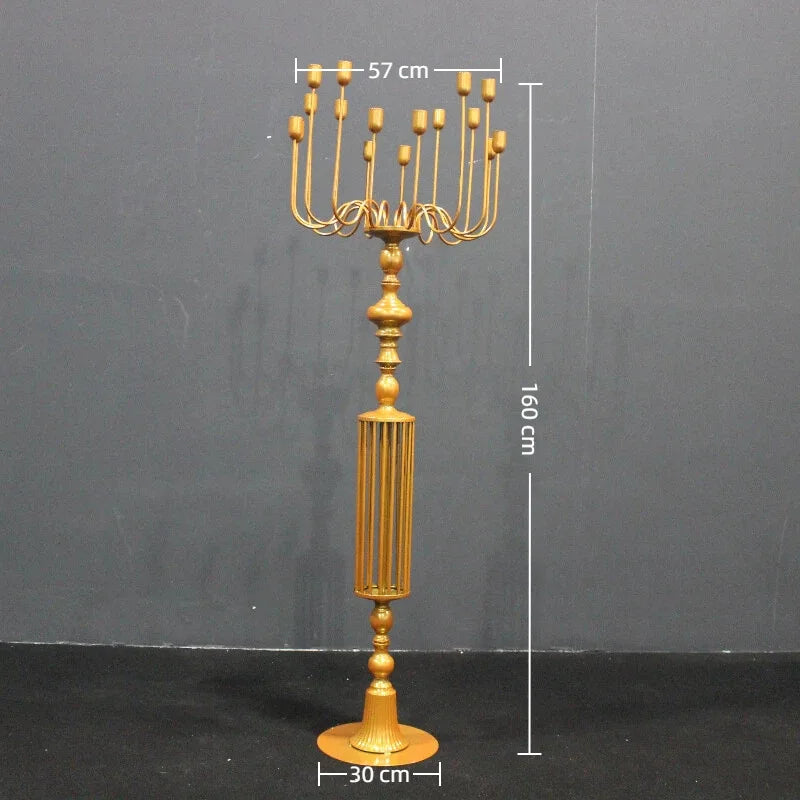 Giant Iron Floor Candlestick Holder – Luxury Wedding Decor Floor Candle Holder Axl Gold-Medium