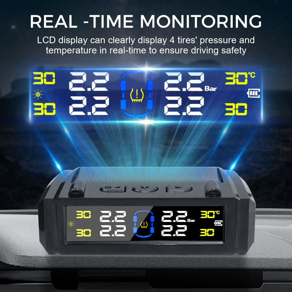 Solar TPMS Tire Pressure Monitor – 4 External Sensors & LCD Tire Pressure Monitor Axl