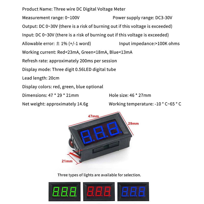 DC 100V Digital Voltmeter Ammeter – LED Volt Meter Gauge Digital Voltmeter Gauge Axl