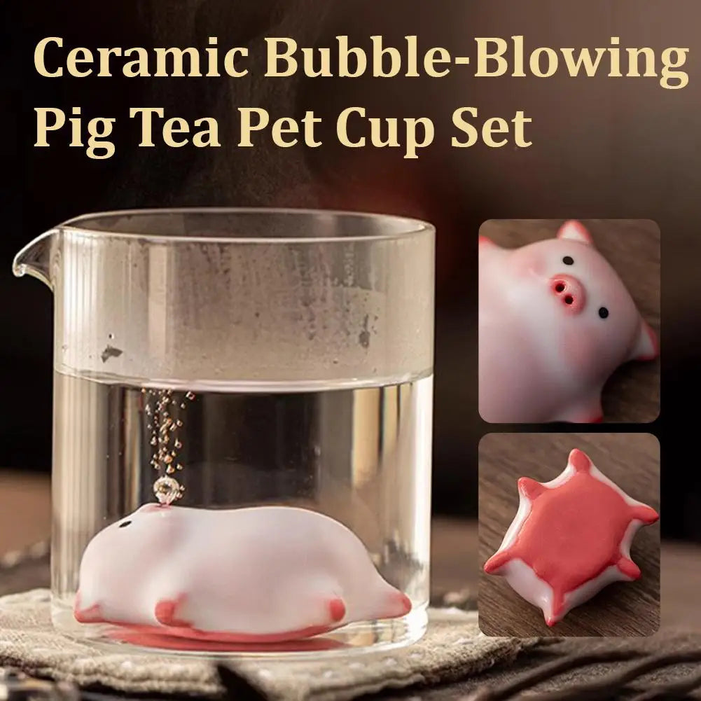 Ceramic Bubble-Blowing Pig Tea Cup Set – Fun Tea Pet Gift Novelty Tea Cup Set Axl