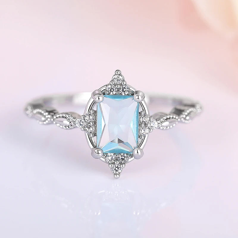 Huitan Light Blue CZ Ring – Silver Wedding Band for Women Fashion Ring Axl H388 6