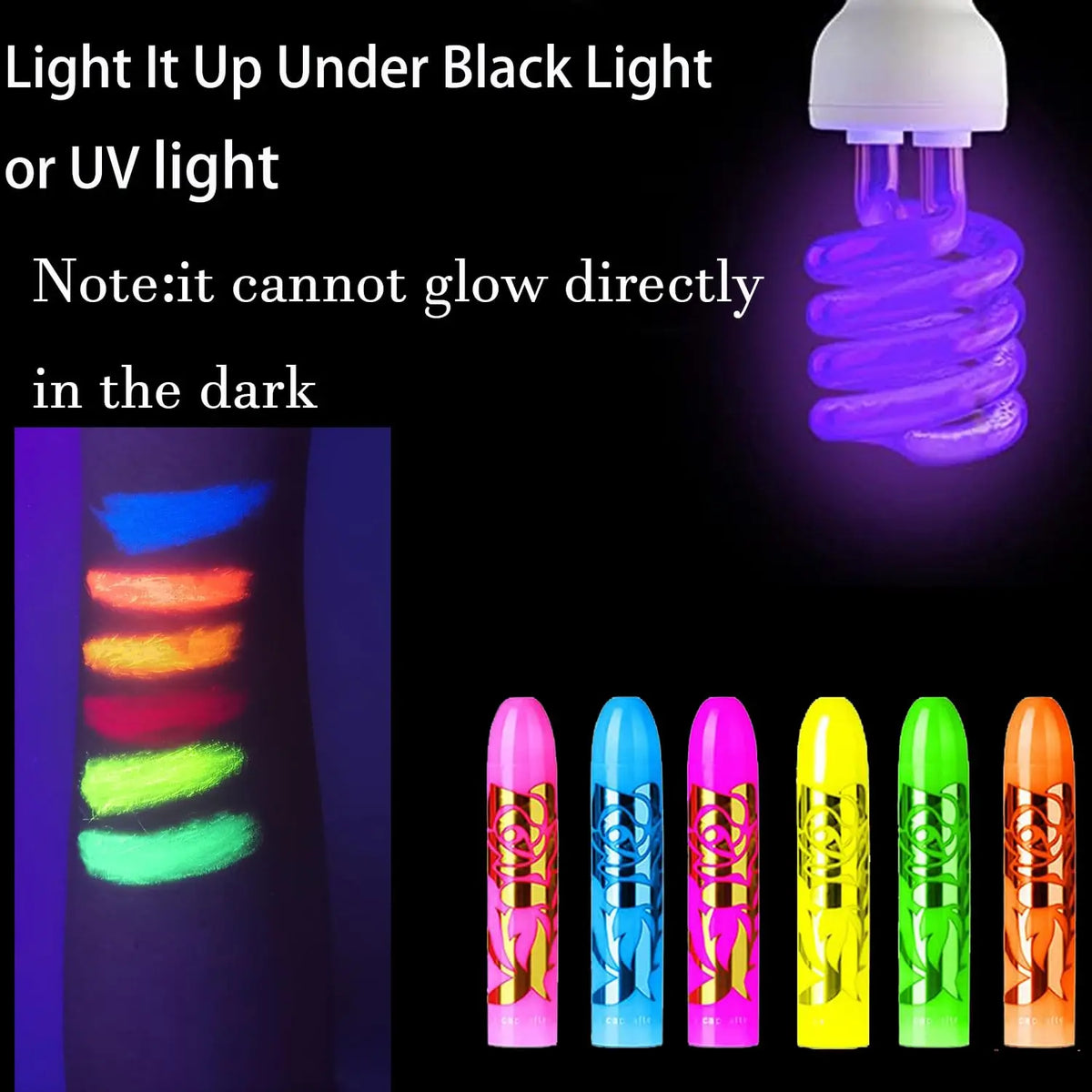 UV Neon Face & Body Paint Sticks – 6-Color Glow Party Kit UV Face Body Paint Axl