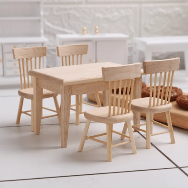 Miniature Wooden Dining Table & Chair Set – Dollhouse Furniture Dollhouse Furniture Set Axl 1set