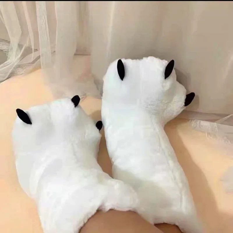 Lorilury Bear Paw Plush Slippers – Warm Winter Indoor Shoes Plush Indoor Slippers Axl