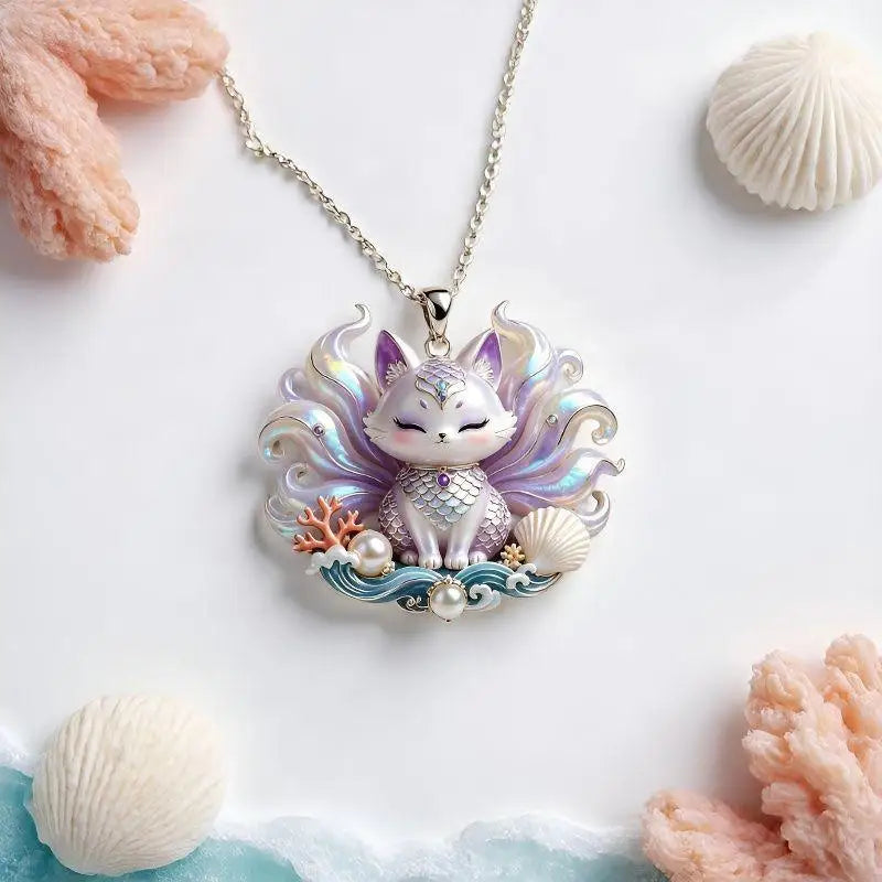 Nine-Tailed Fox Enamel Pendant Necklace | Chinese Mythology Enamel Pendant Necklace Axl A7