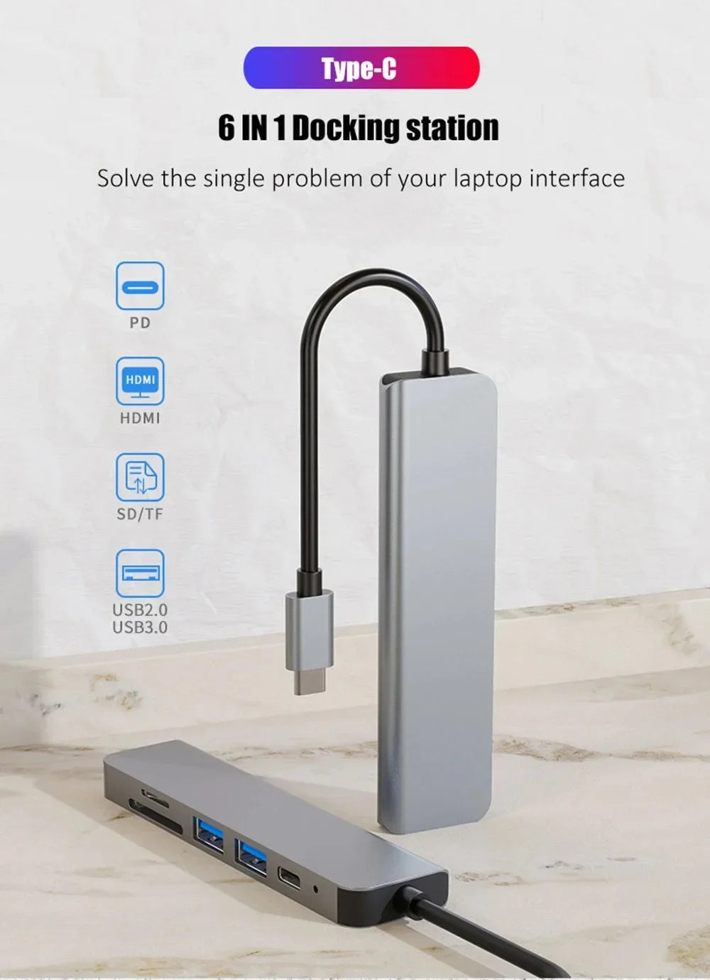 6-in-1 USB-C Hub | 4K HDMI, USB 3.0, PD Charging USB-C Multiport Hub Axl