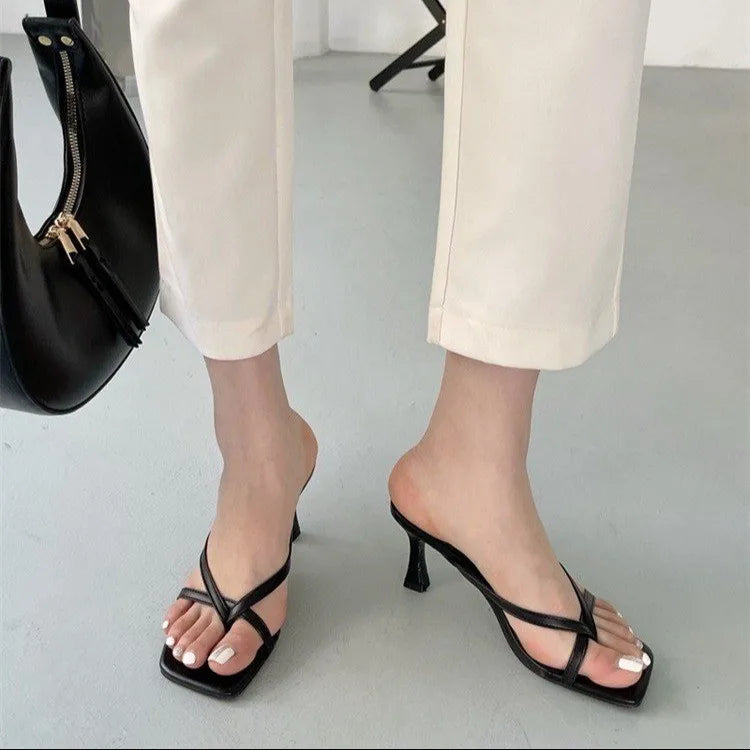 Women's Square Toe Slim Heel Summer Sandals – Clip Toe Slippers Women's Sandals Axl Black 40