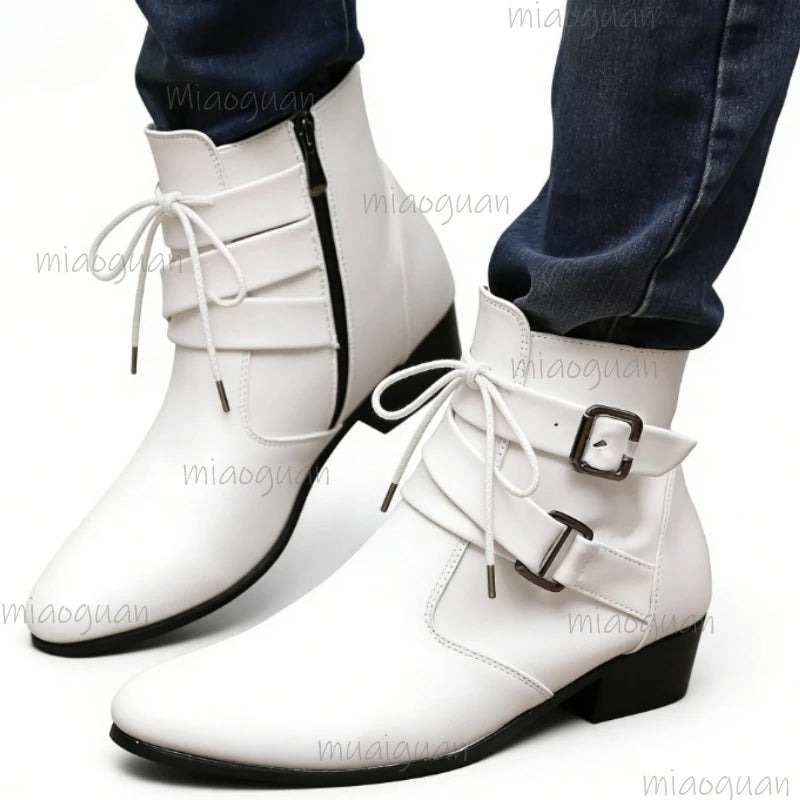 Men's British Ankle Boots – Buckle Strap Pointed Toe Booties Men's Ankle Boots Axl