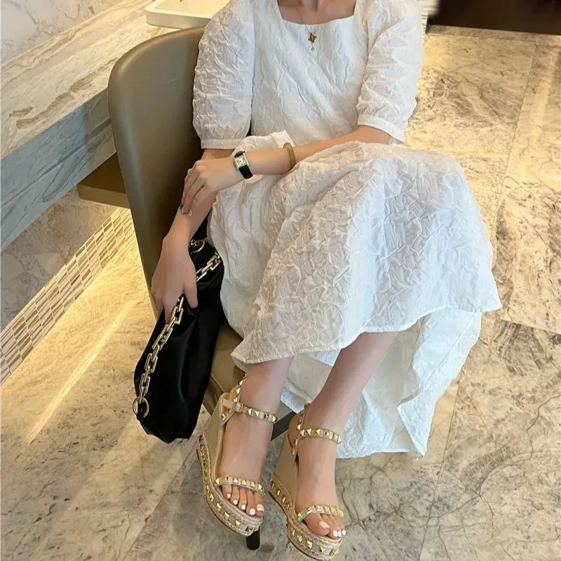Women's Rivet Wedge Sandals – High Heel Buckle Strap Platform Wedge Sandals Axl