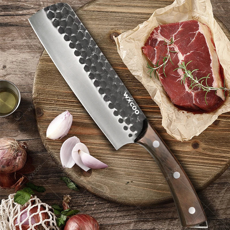 WXCOO Stainless Steel Meat Cleaver Chef Knife – Wood Handle Kitchen Cleaver Knife Axl