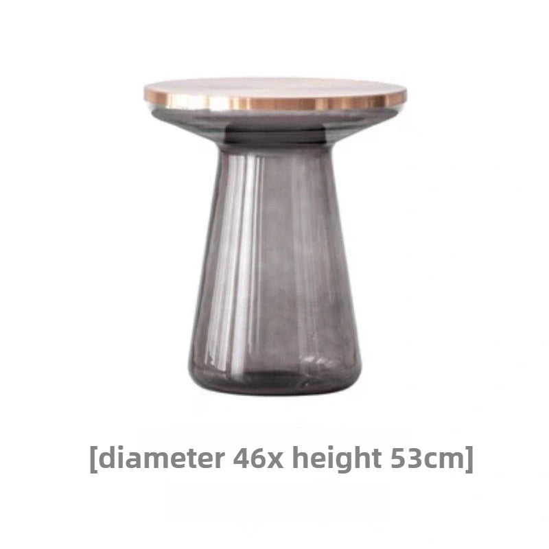 Round Glass Coffee Table – Nordic Modern Living Room Side Table Glass Coffee Table Axl Grey-Rose Gold